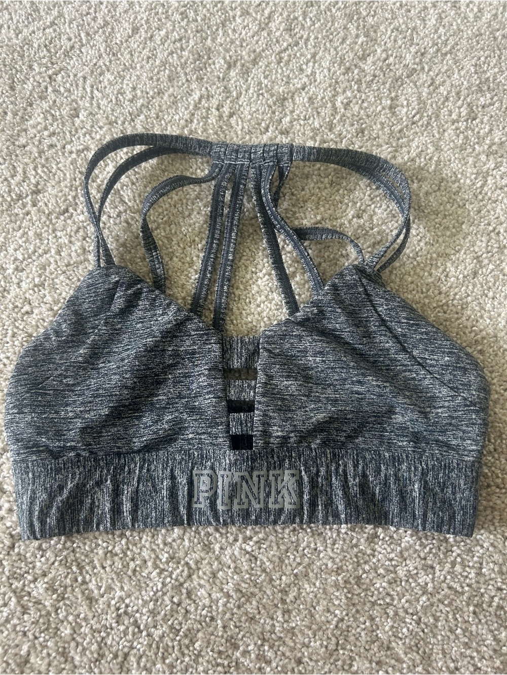 PINK Victoria's Secret Heather Gray Strappy Sports Bra